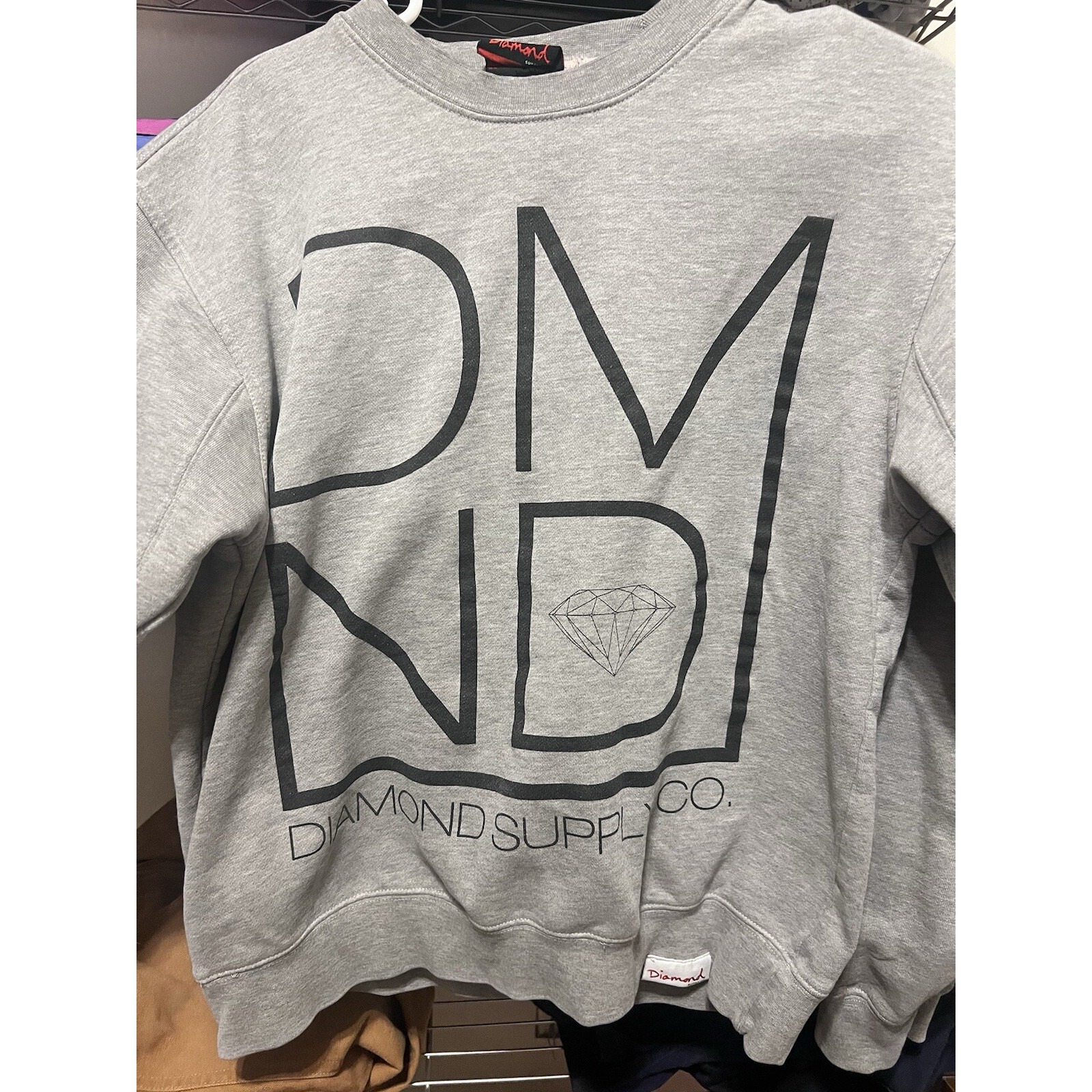 Diamond Supply Co Mens Sweatshirt Crewneck Logo Gray Size Medium